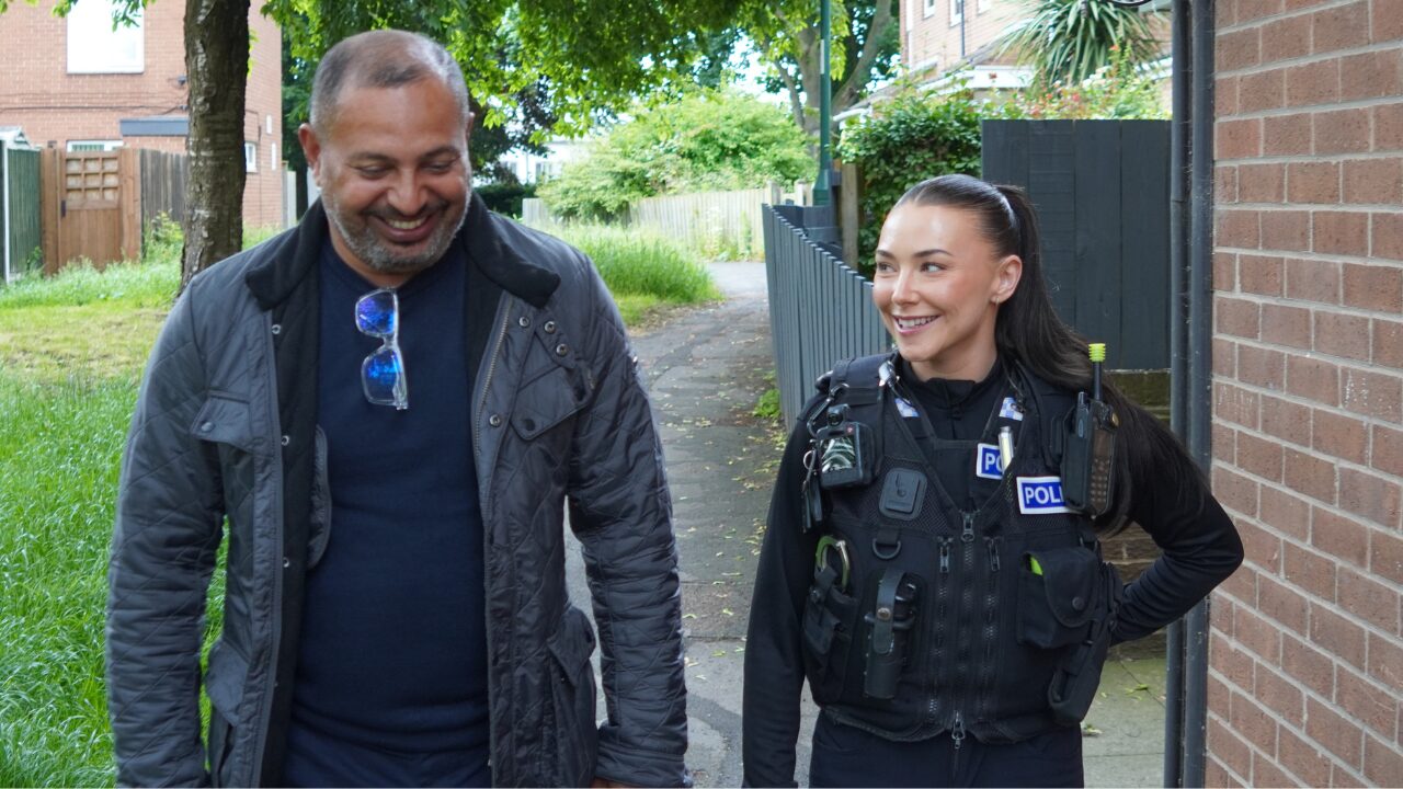 Gary Godden, our Police and Crime Commissioner for Nottinghamshire, walking alongside a fellow police officer